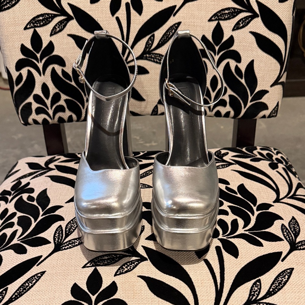 Silver Platform Ankle-Strap Women's Heels